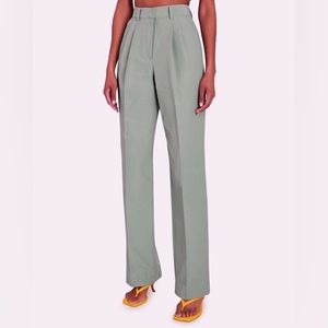 AKNVAS O’CONNOR Pleated Blue Green High Rise Straight Leg Pants Sz 10